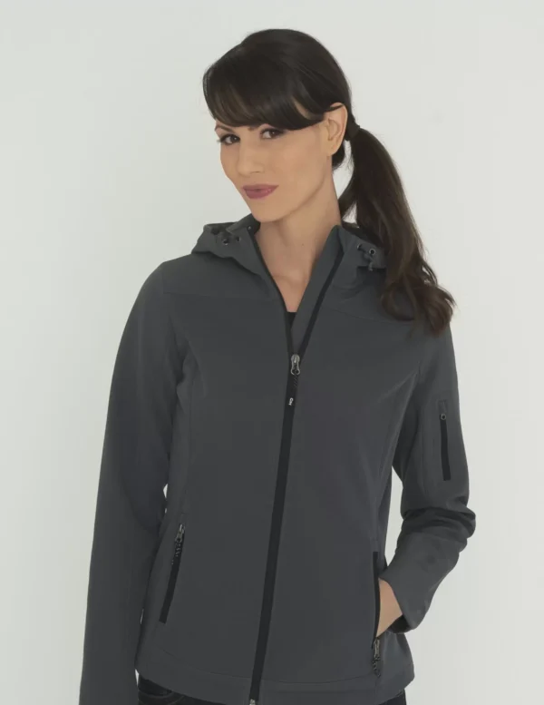 COAL HARBOUR® EVERYDAY HOODED WATER REPELLENT STRETCH SOFT SHELL LADIES' JACKET. L7605