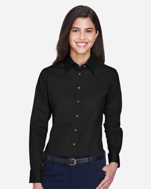 Harriton Ladies' Easy Blend™ Long-Sleeve Twill Shirt with Stain-Release M500W