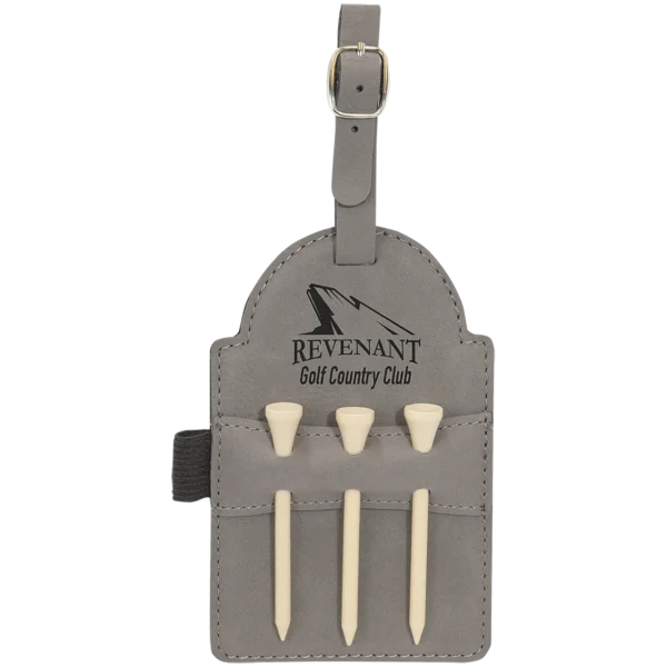 5" x 3 1/4" Laserable Leatherette Golf Bag Tag with 3 Wooden Tees - GFT2023