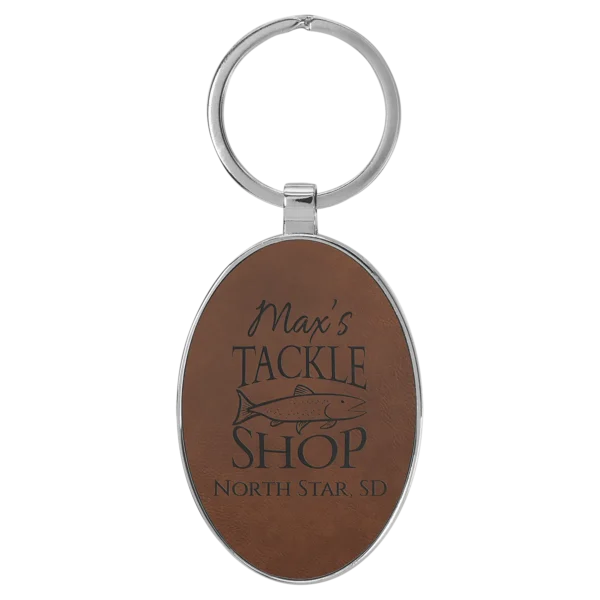 3" x 1 3/4" Laserable Leatherette/Metal Oval Keychain - GFT2150