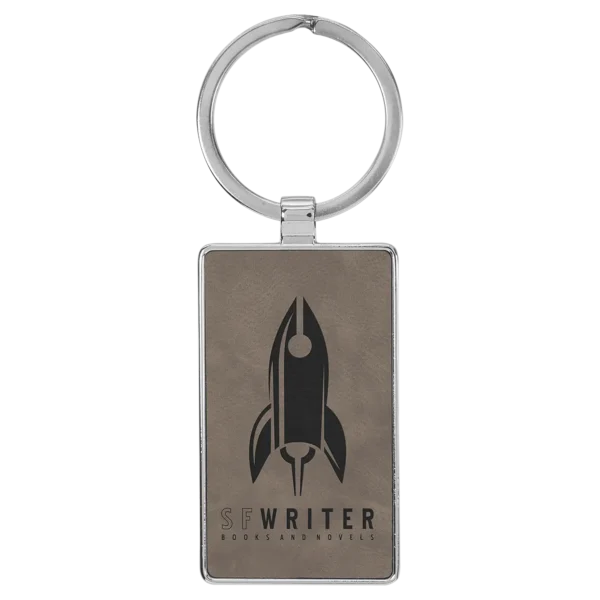 2 3/4" x 1 1/4" Laserable Leatherette/Metal Rectangle Keychain - GFT2170