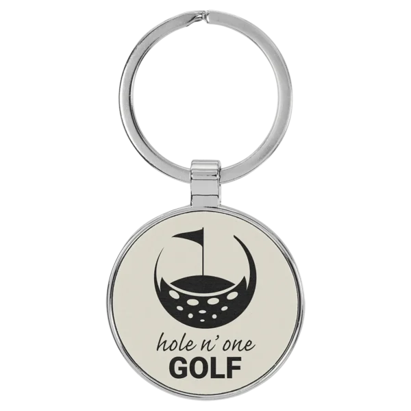 1 1/2" Laserable Leatherette/Metal Round Keychain - GFT2190