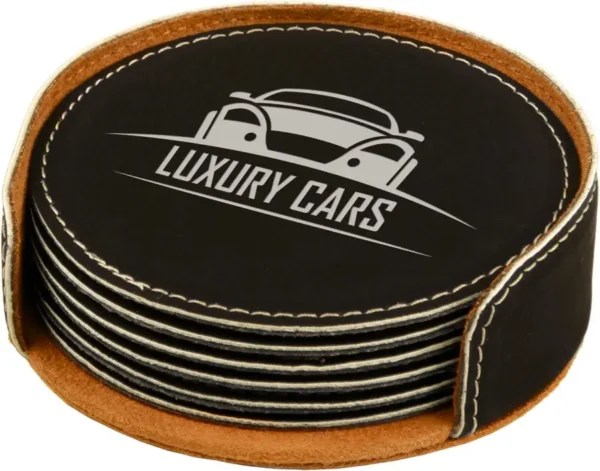 4" Round Laserable Leatherette 6-Coaster Set - GFT238