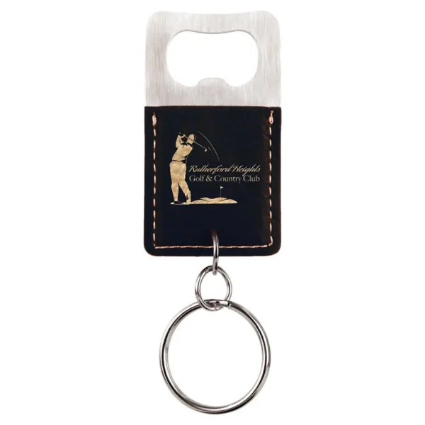 Rectangle Laserable Leatherette Bottle Opener Keychain - GFT818