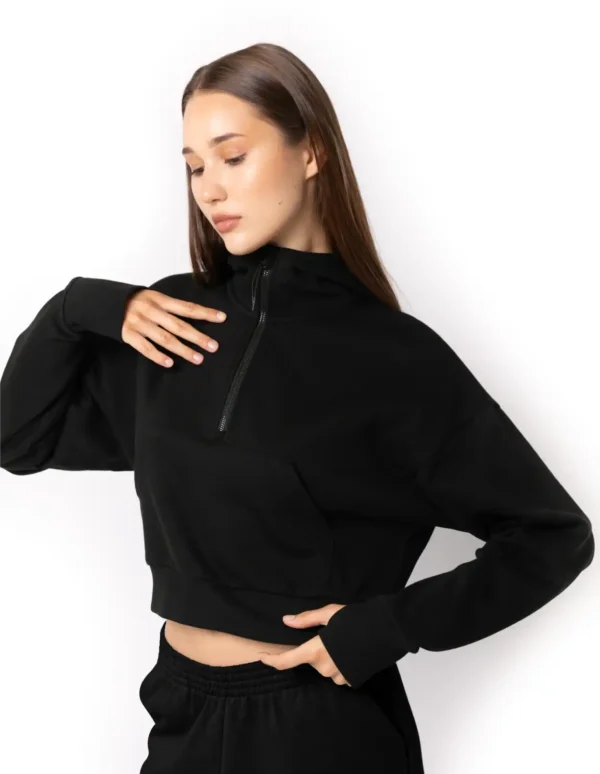 Just Like Hero - Cropped Drop Shoulder 1/2 Zip Hoodie - HERO-4220C